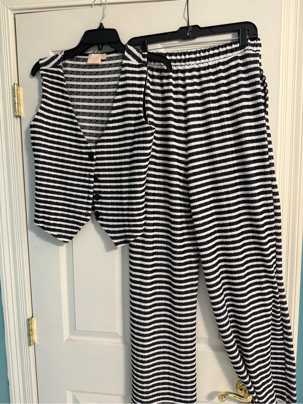 Good Luck Gem Black and White Striped Vest and Pants Set
